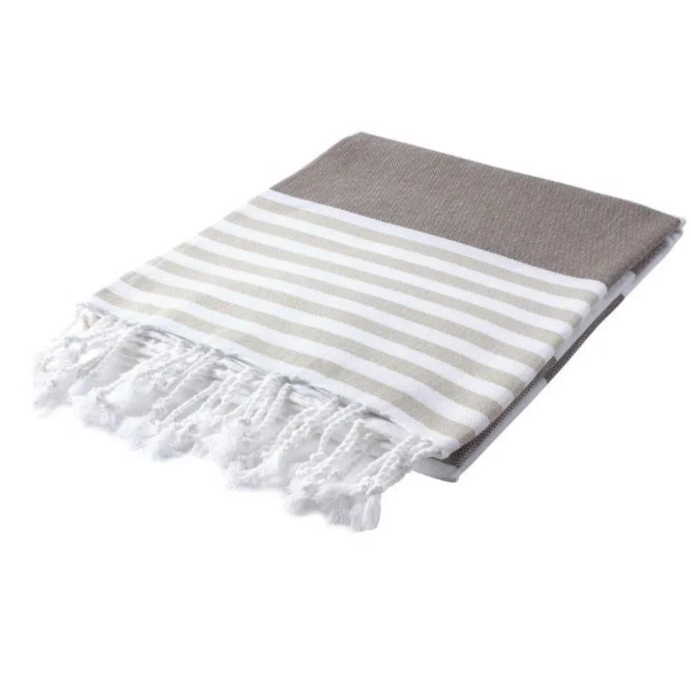 4 Brown Beige Striped Beach Bath Towels - 100% Turkish Cotton